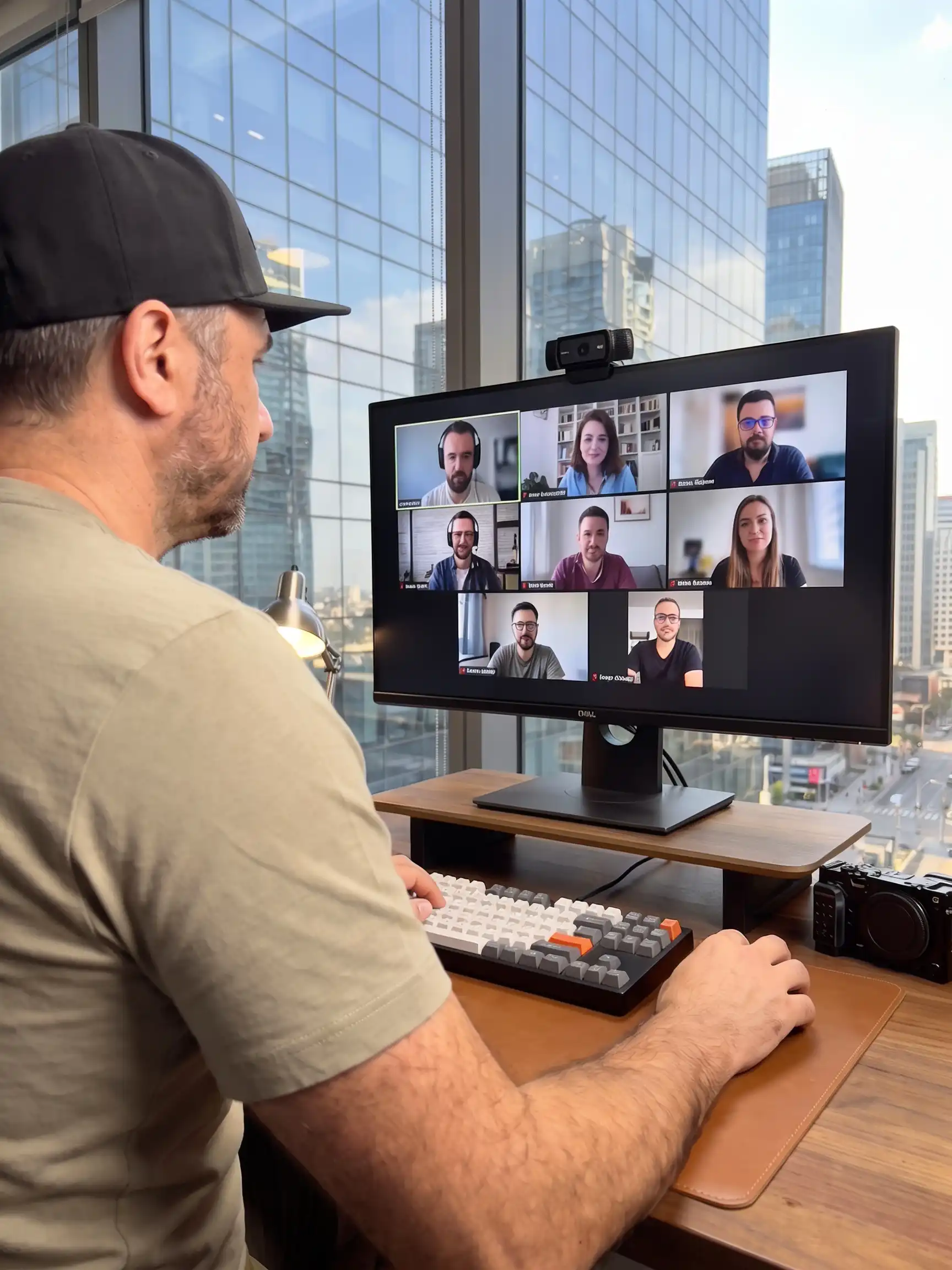 Live-Session bei mojoo PRO: Blick über die Schulter in einen Videocall mit mehreren Teilnehmern